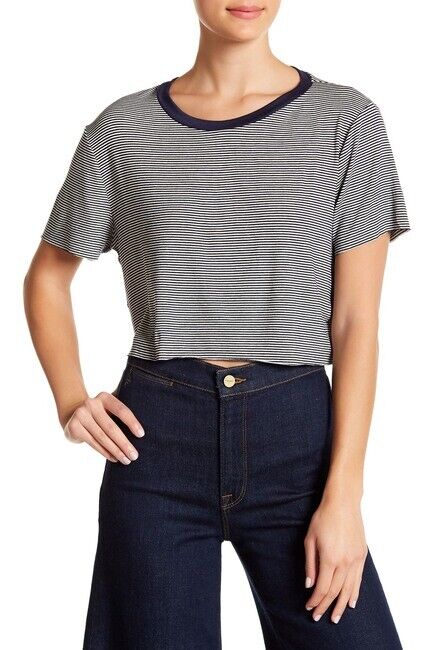 PST By Project Social T Striped Crew Neck Cropped Easy Tee