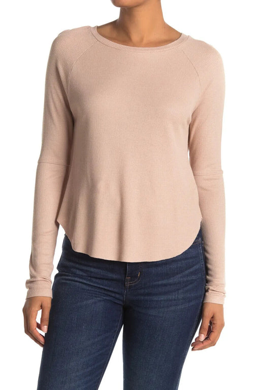 Abound Long Sleeve Raglan Tee Waffle Knit In Tan Dale Raw Hem Size M