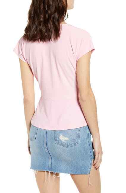 Leith Women's Short Sleeve V Neck Peplum Top In Pink Orchid Size XS $39