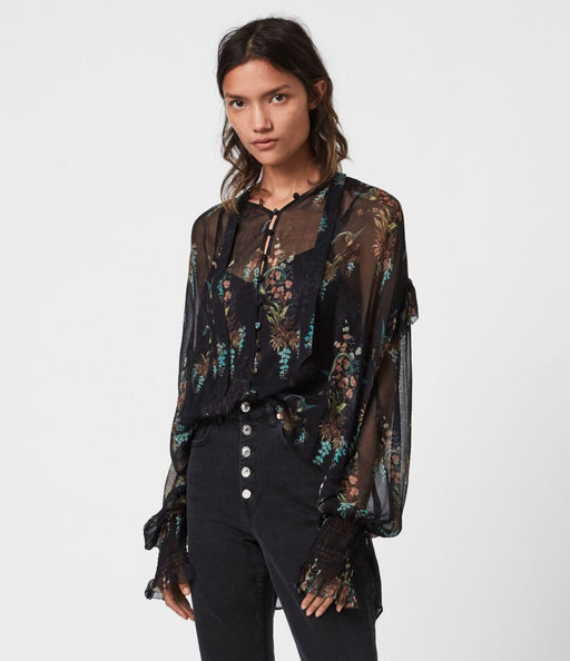 AllSaints Lara Melisma Shirt Black Size 4 36EU 8UK
