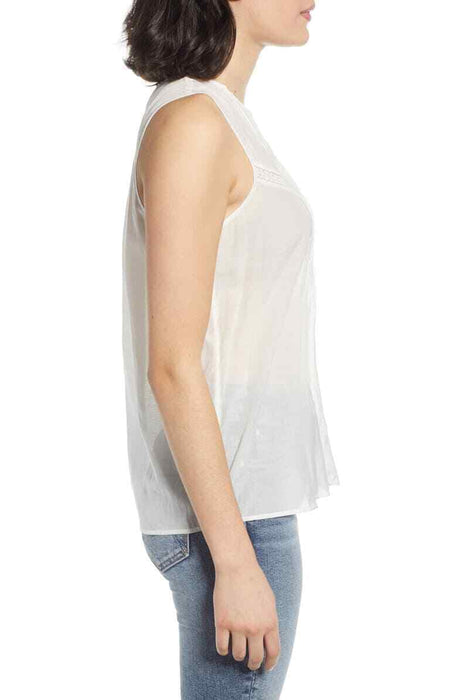 Hinge Women's Sleeveless Lace Inserts Top In Ivory Size XXS