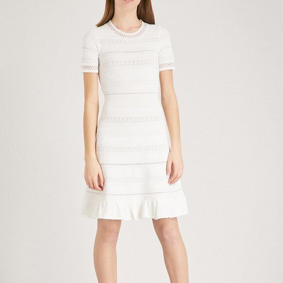 Sandro Kady Eyelet Detail A Line Knee Length Dress In Ecru White Size 34 XS $345