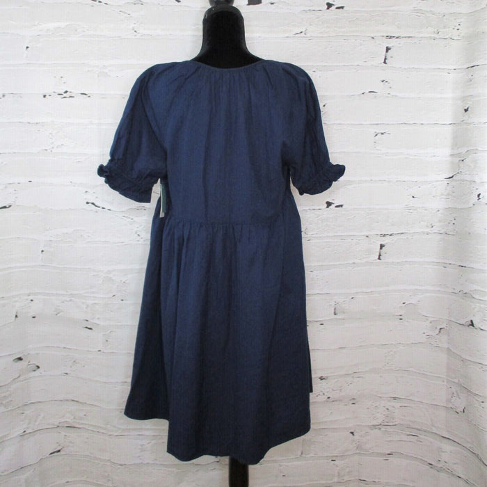 Susina Women Size XXS Cotton Baby Doll Peasant Style Dress Navy Blue Fits AS S