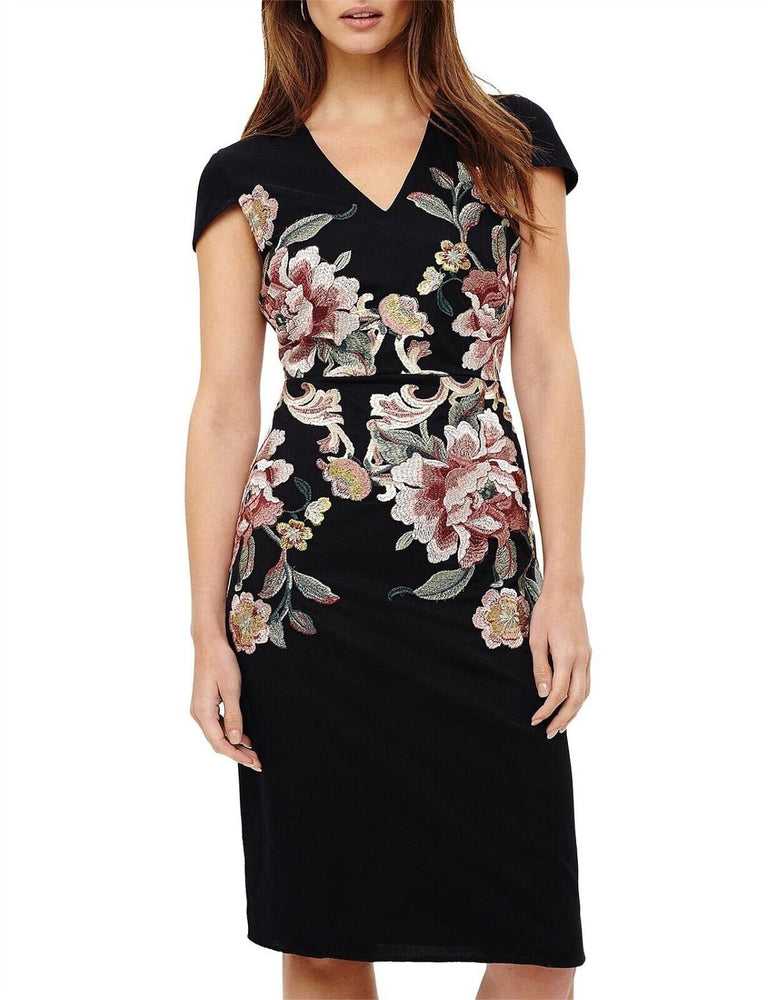 Phase Eight Nara Floral Embroidered Dress In Navy Size 4 $319