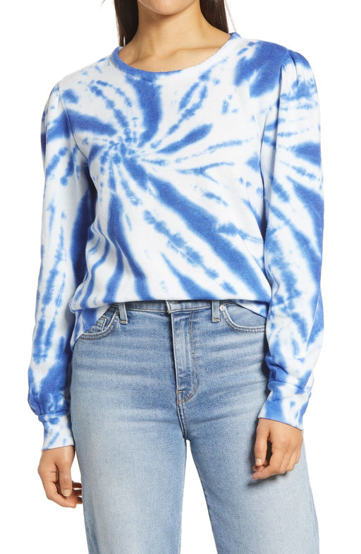 Halogen Puff Sleeve Sweatshirt In Blue Neon Tie Dye size XS