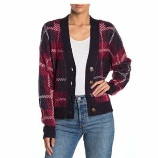 Abound Front Button Brushed plaid Cardigan In Red black Print Size S