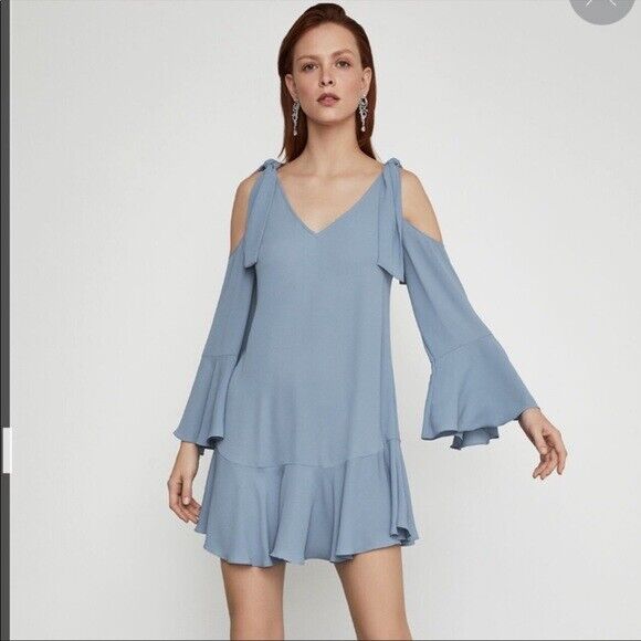 BCBGMAXAZRIA Ellyson Cold Shoulder A-Line Dress In Chambrey Blue Size XS $257