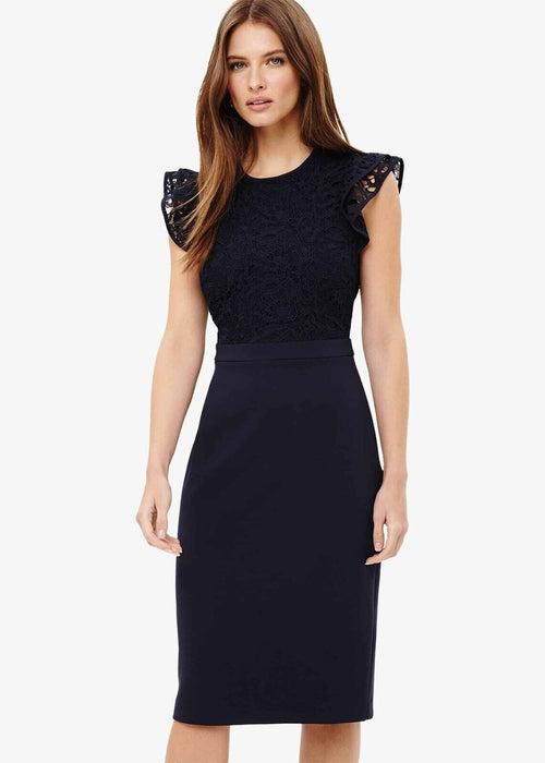 Phase Eight Women's Peggy Lace Dress Ruffle Sleeve In Navy Size 6 US 10UK $239
