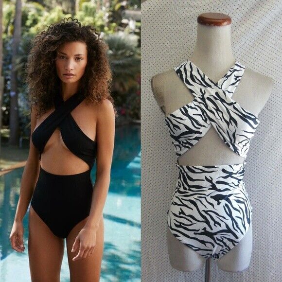 ONIA The Cindy Metallic Zig Zag One Piece Bikini Swimsuit Size S