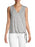 BOBEAU women's L Faux Wrap Side Tie Tank In White/navy/taupe sleeveless v neck