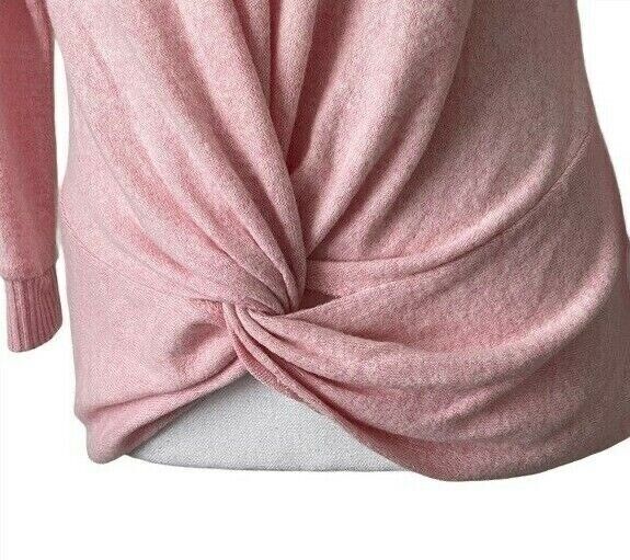 Poof NY women's Pastel Pink V-neck Twist Front  3/4 Sleeve Sweater size M $44