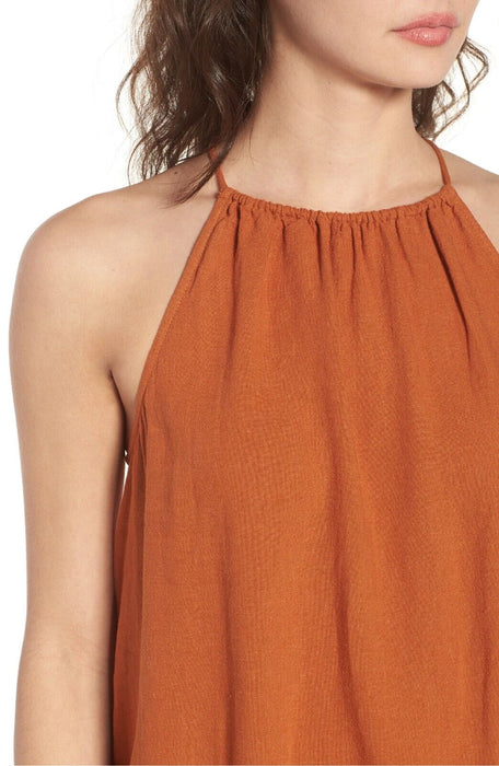 BP Nordstrom Asymmetrical Peplum Linen Blend Tank Top In Adobe Tan Size XS