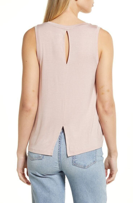 Nordstrom’s Halogen Crewneck High-Low Tank in Pink Adobe M