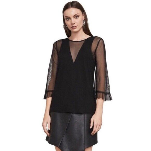 BCBGMAXAZRIA Ashleigh Sheer Sleeve Tencel Lyocell Top In Black Size S $127