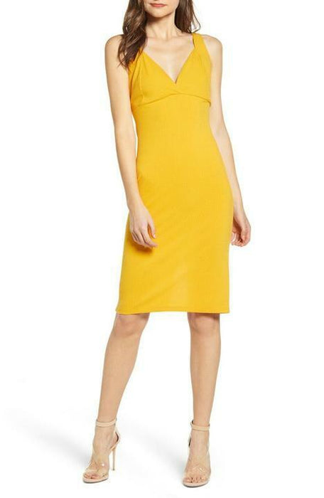 All In Favor Ribbed Bodycon Dress In Golden Yellow Size M Made In USA $88