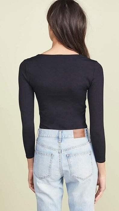 FREE PEOPLE  TRUTH OR SQUARE BLACK ITE STRETCH-JERSEY BODYSUIT SZ S