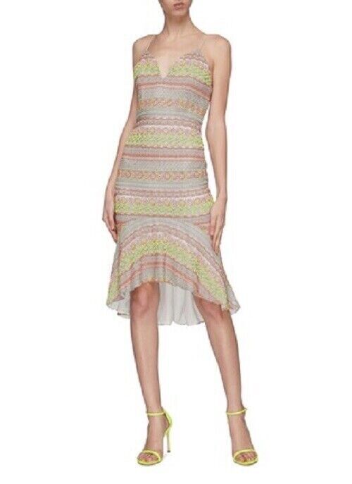 ALICE + OLIVIA $1298 Neon Amina All Over Embroidery Sweetheart Neck Dress 2 US