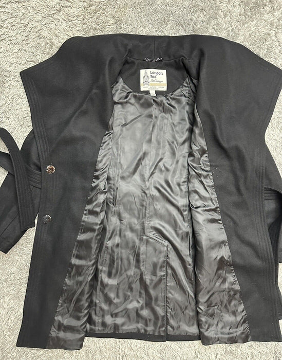 London Fog  Wool-Blend Envelope Collar Belted Coat size S in black