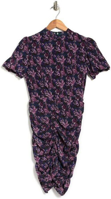 Melrose and Market Floral Short Sleeve Ruched Satin Mini Dress Size M