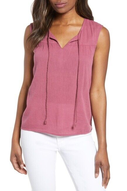 Caslon Sleeveless Tassel Tie Tank Top In Burgundy Size S $69