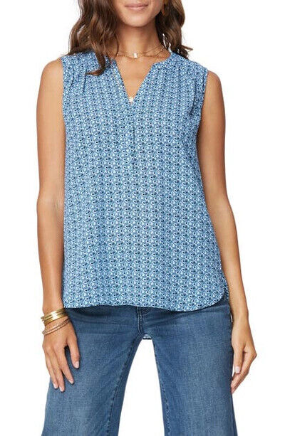 Curves 360 By NYDJ Perfect Sleeveless Blouse In Captiva Geo Blue Size L