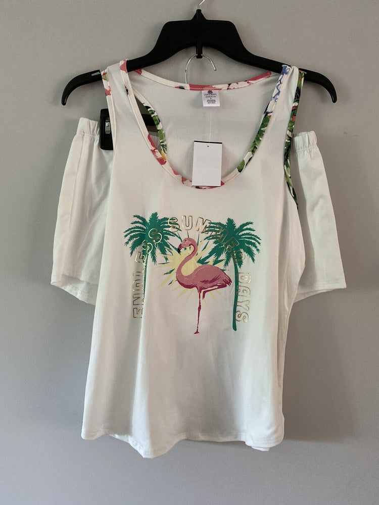 Cozy Rozy 2-Piece Pyjama Set Racerback Endless Summer Days Solid Cream Size L