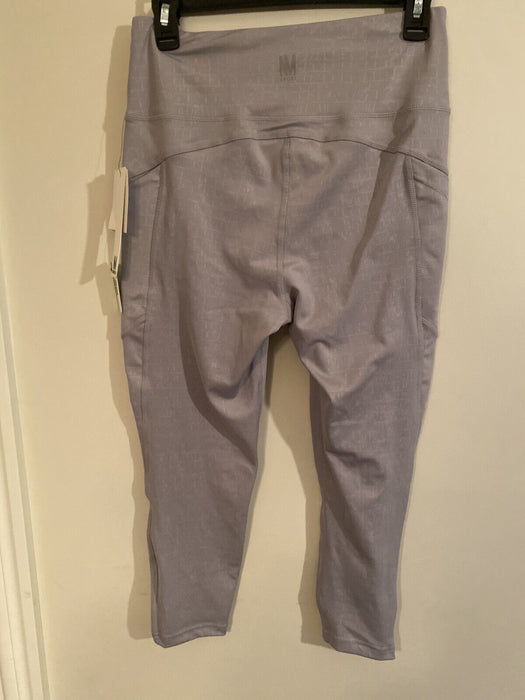 Nicole Miller Women's Seamless Sport Capri Leggings Geometric Print Light Gray L