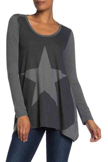 Go Couture Long Sleeve Tunic Sweater Charcoal/Grey Star Size M 168$ Made In USA