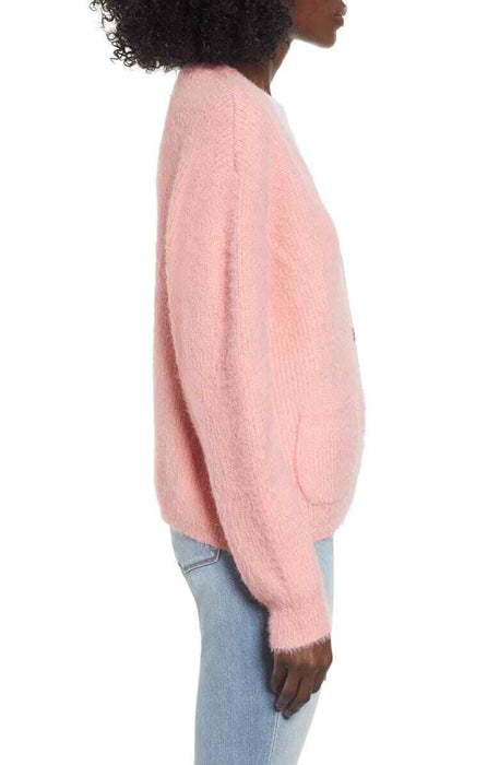 4SI3NNAI Women's Kelsey Soft Fuzzy Buttons Cardigan In Pink Geranium Size M