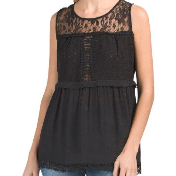 Forgotten Grace Crochet Lace Sleeveless Blouse size M in black