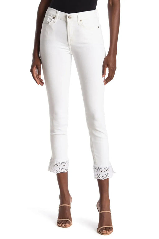 7 FOR ALL MANKIND women'sGwenevere Eyelet Trim Ankle Jeans In White $200 size 24