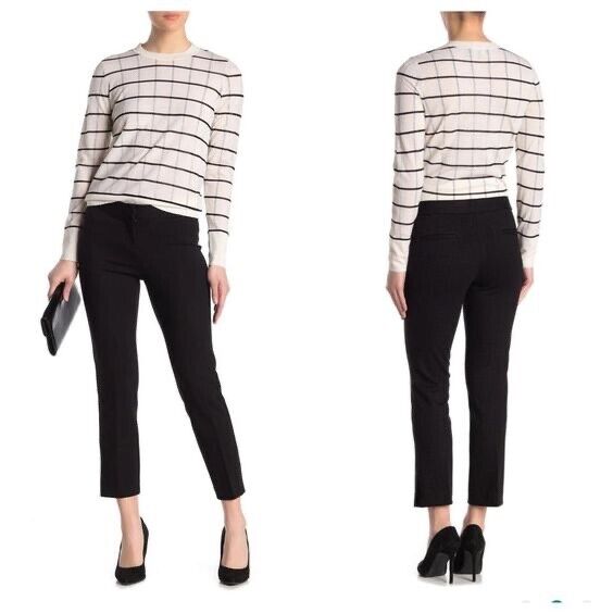 Amanda & Chelsea Grid Print Ponte Knit Vented Crop Pants size 14, black navy $98