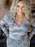 Socialite Women's Split V-Neck Waffle Knit Bodysuit In Charcoal Camo Size L
