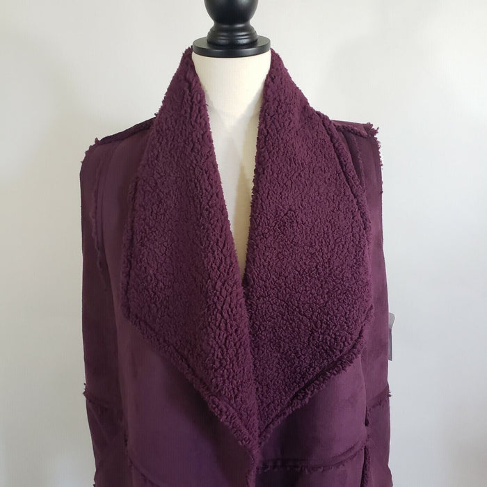 Caslon Women's  Reversible Faux Shearling Vest Front Pocket Burgundy