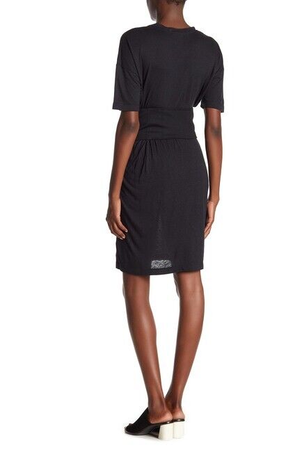 David Lerner V-Neck Corset Belted T-Shirt Dress In Black Size S