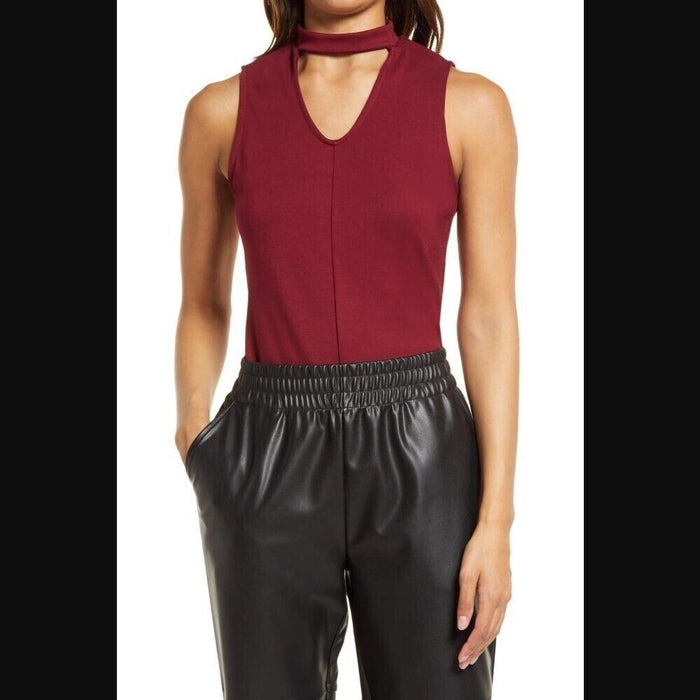Halogen Cutout Mock Neck Top Womens Size L in Burgundy Stem