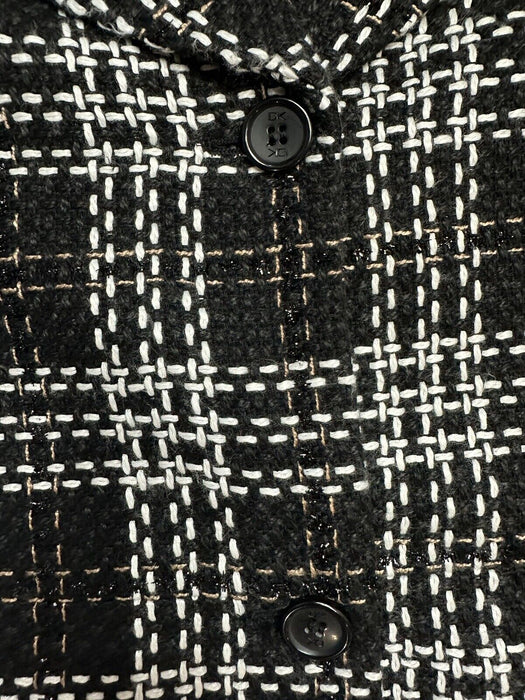 Donna Karan Women's Black Plaid Tweed Three Button Topper Jacket coat Size 14