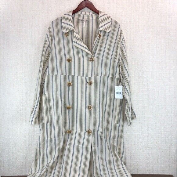 Free People Sweet Melody Natural Stripe Trench Coat  size Small  natural $198