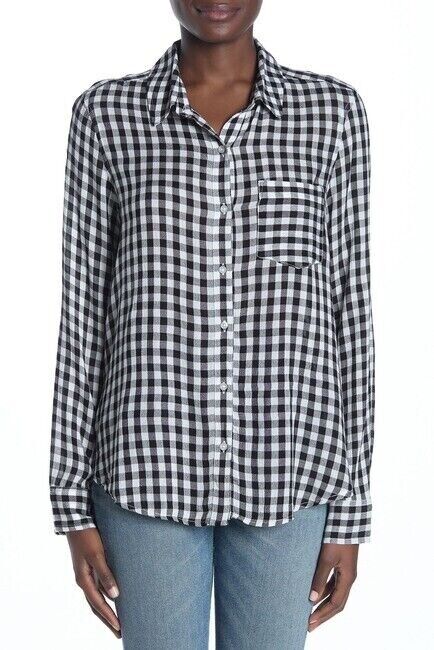 Abound Weekend Tie Front Black Annet Checked Light Shirt Size S