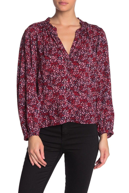 Abound Women's V-Neck Ruffled Floral Printed Blouse Size Small In Red Floral