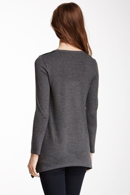 Go Couture Long Sleeve Handkerchief Tunic Sweater Charcoal Camo Print Sz M $168