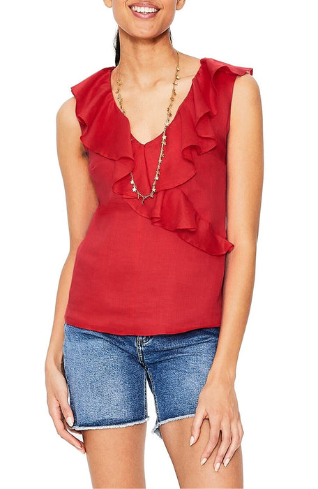Boden Ruffle Detail Sleeveless Top Red Pop Size 16 $129