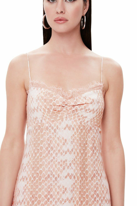 AFRM Mini Slip Dress With Lace Detail In Pastel Pink Snake Print Size L $118