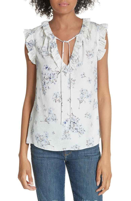 Rebecca Taylor Hydrangea Tie Neck Silk Top In Snow Combo Size 2 $275