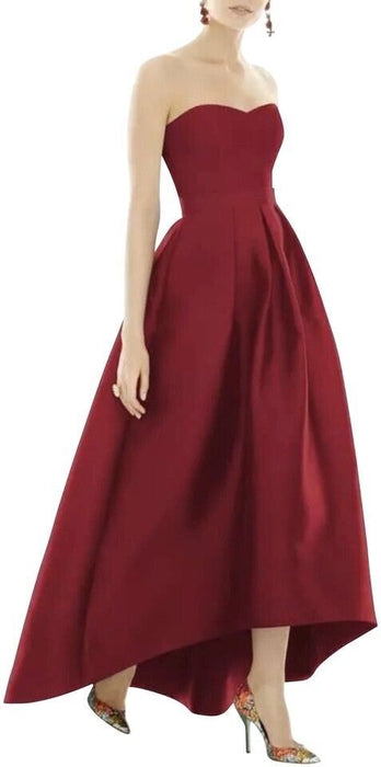 Alfred Sung Strapless High Low Satin Gown Dress Burgundy Size 10 NWT