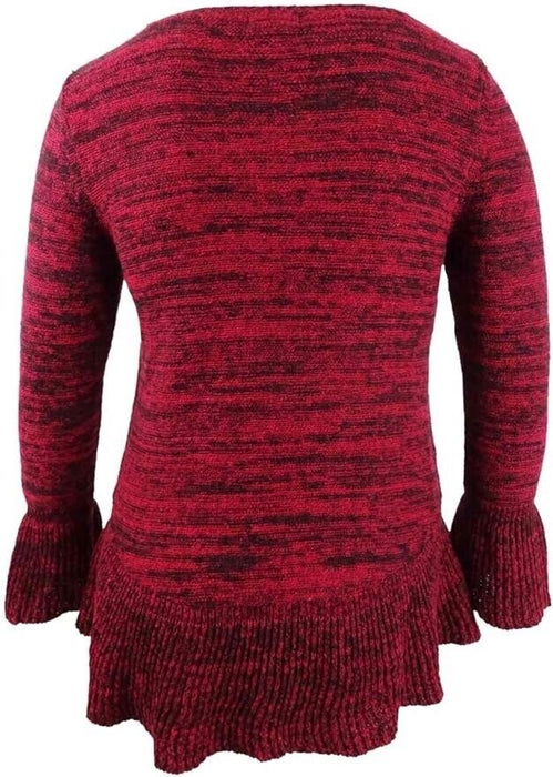 Style & Co Sweater Marl Ruffle sleeve Pullover Red size XXL