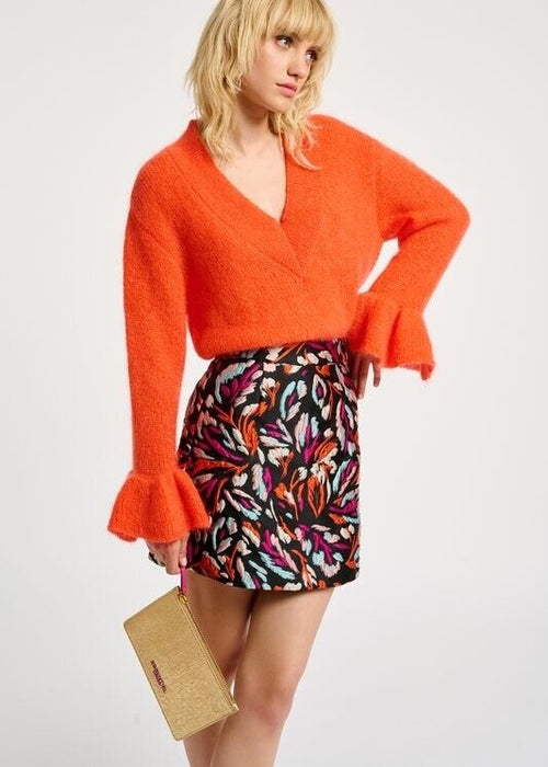 Essentiel Antwerp Chester Mohair & Wool Blend V Neck Sweater Orange Size M $360
