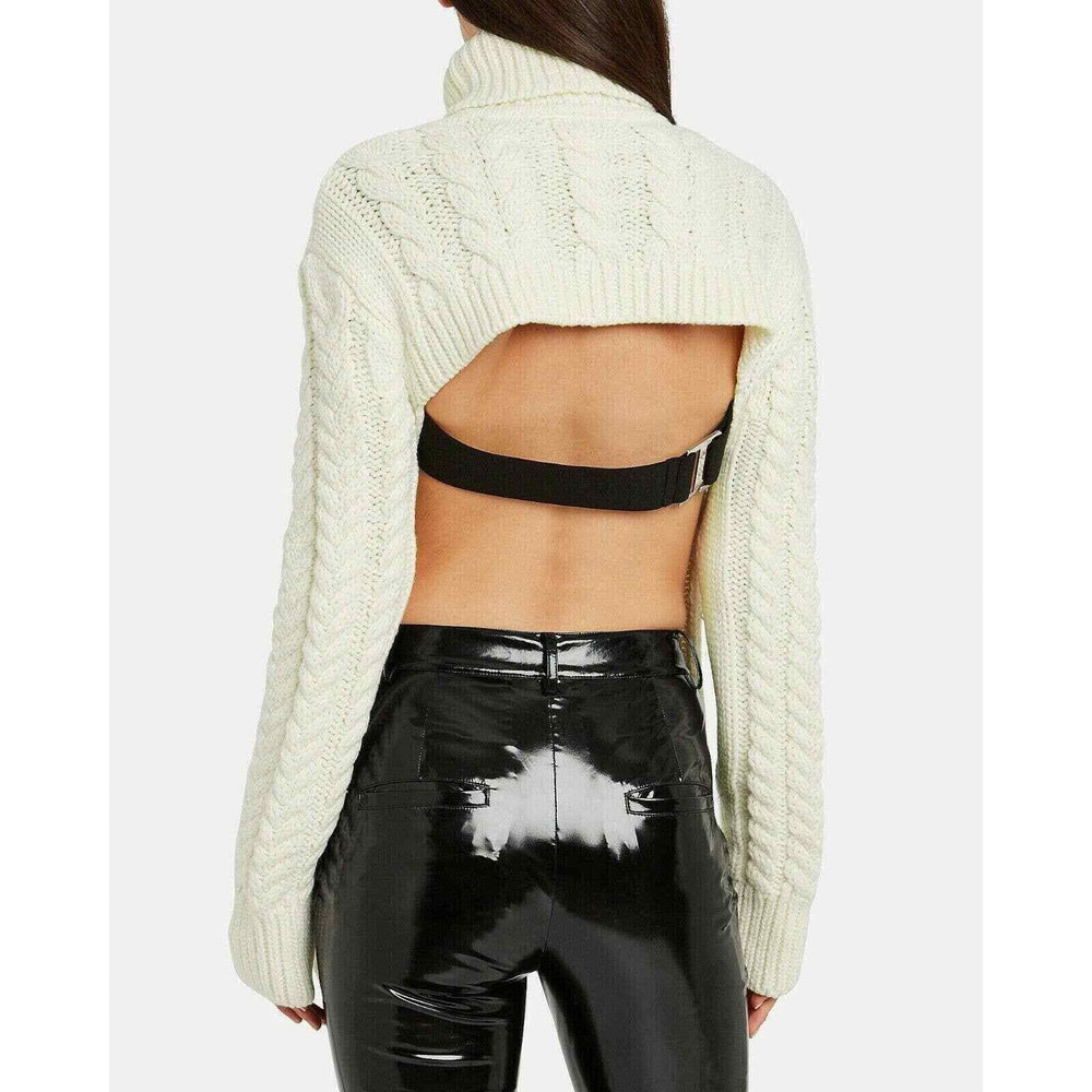 TIBI Women's Cable Knit Open Back Turtleneck Sweater In Cream Size XS/S $1150