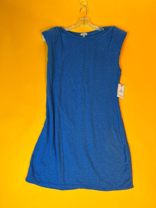 Susina Shoulder Padded Tank Bodycon Dress Womens L Blue Rib Knit Mini NWT