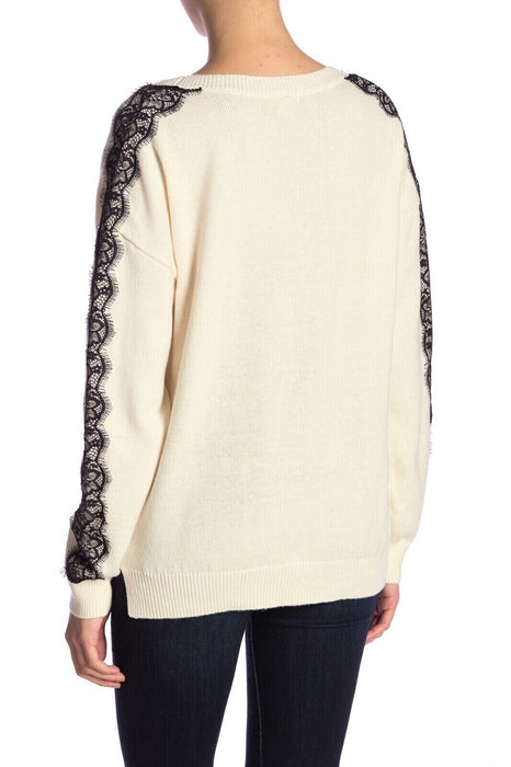 NWT 14th & Union Women's Grey Lace Trim V-Neck Sweater size XL